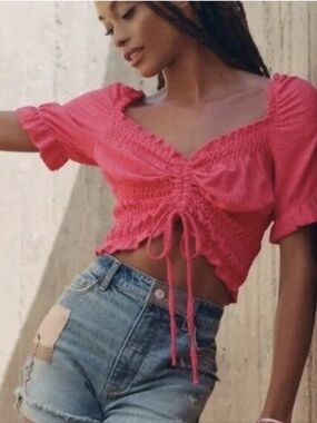 Free Peple |  Smocked Drawstring Crop Top - Pink